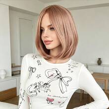 Synthetic Wig Women Short Bob Wig Light Rose Gold Straight Middle Part Hair Wig Daily Party Heat Resistant Synthetic Hair Wigs - Multicolor - View 3