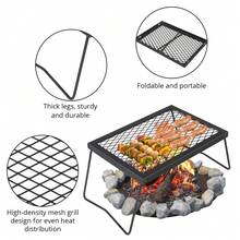 Wanfeeso Heavy Duty Folding Campfire Grill - Portable Outdoor BBQ Rack For Camping & Patio - Collapsible Fire Pit Cooking Grate & Rug Accessory - Carry Bag - Grill 17*12.2 - View 3