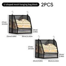 Wardrobe Mesh Hanging Storage Bag, U-Shaped Open Front Closet Organizer, Breathable Hanging Basket For Folded Clothes, Sweaters, Towels, 2 Colors - Multicolor - View 13