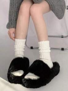 1/2/3/4/6 Pairs Women's Black/White/Grey Ribbed Knit Loose Mid-Calf Socks, Soft Warm Casual Mid-Calf Socks, Suitable For Autumn/Winter Fuzzy Shoes Daily Wear - Multicolor - View 3