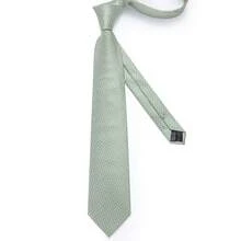 Light Green & White Plaid Men's Tie Set, 4pcs Including Pocket Square, Cufflinks, Silver Tie Clip, Wedding Accessories - Green - View 3