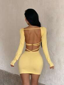 Autumn Dresses,Sexy Backless Long-Sleeved Mini Skirts,Yellow Dresses,Suitable For Birthdays,Cocktail Parties,Parties,Weddings,And Dates,Halloween - Yellow - View 5