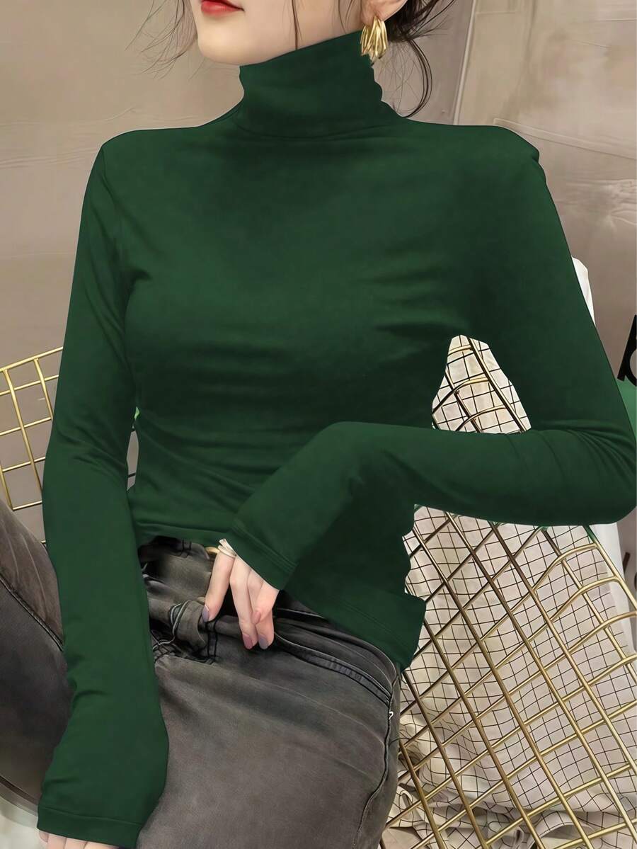 Women's High Neck Turtleneck Base Layer Top, Spring Autumn Winter 2024 New Style, Long Sleeve Black Thin Top