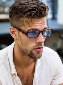 1 Pair Men's Leopard Print Cat Eye Frame Personalized Retro Outfit Travel Vacation Street Style Fashion Glasses - Bean Curd Frame - View 1