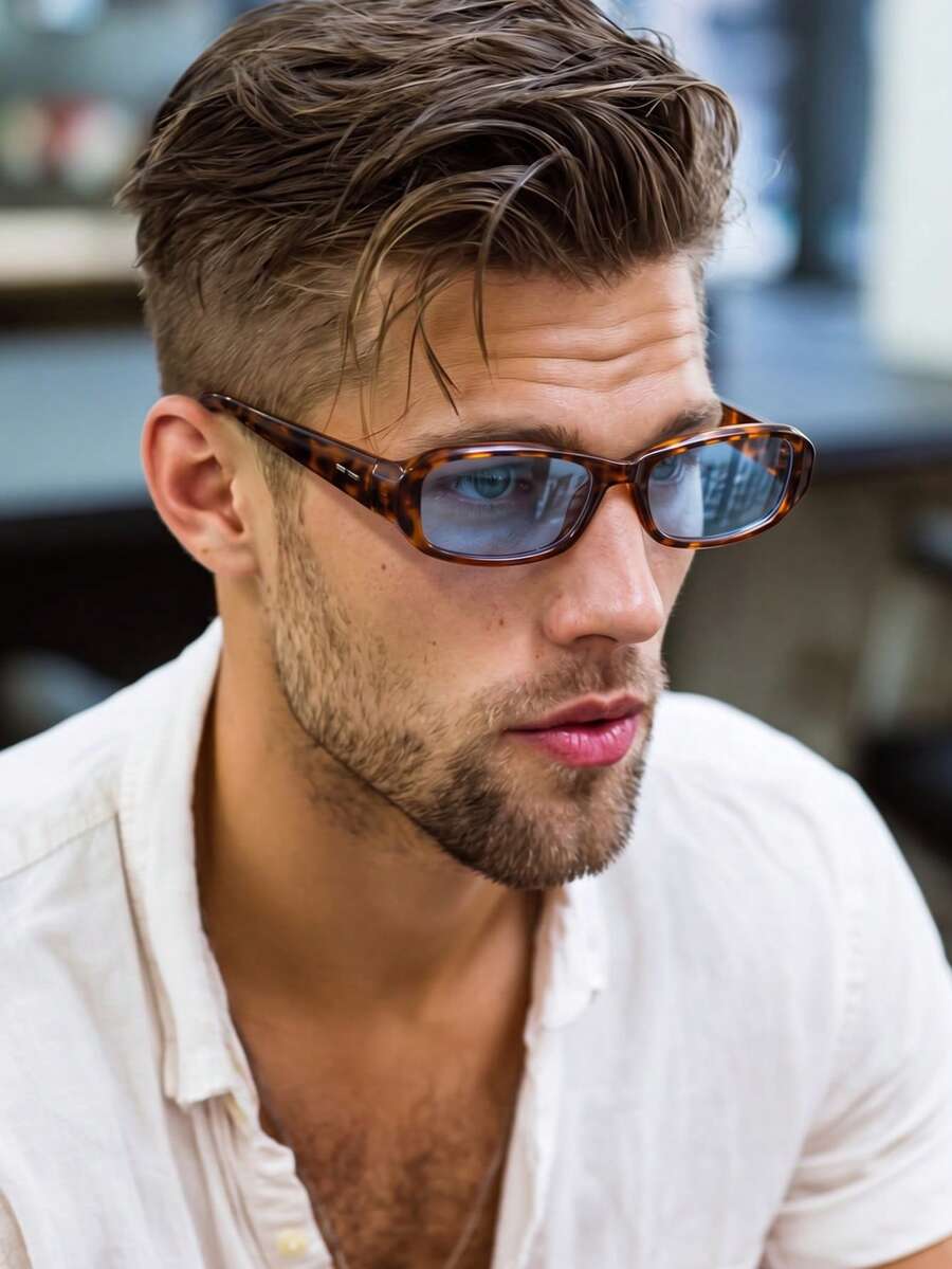 1 Pair Men's Leopard Print Cat Eye Frame Personalized Retro Outfit Travel Vacation Street Style Fashion Glasses - Bean Curd Frame - View 1