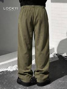 1pc Men's Casual Corduroy Straight Leg Pants, Front Pleats, Side Buckle, Vintage Autumn/Winter Style - Green - View 2