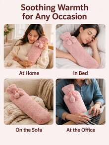 1pc Long-Shaped Hot Water Bag,Water-Filling Hand Warmer,Durable,Anti-Explosion,Winter Warm Supplies(Due To Different Batches,Colors Of The Inner Liner May Vary.We Apologize For Any Inconvenience Caused,Silk Ribbon,Rib Color, Design Randomly Assorted) - Multicolor - View 8