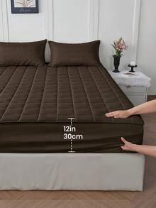 1pc Waterproof Fitted Sheet, Comfortable Mattress Protector, Dark Coffee Brown Mattress Cover, Room Decor, Skin-Friendly And Breathable, Suitable For Single/Double/Queen/King Size Beds, All Season, Machine Washable, Dorm Bedding, Back To School - Dark Brown - View 5