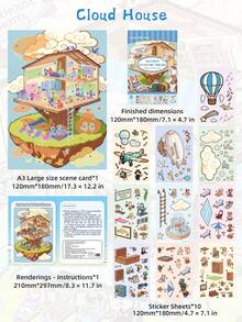1pc A3 Large Cloud House Theme Scene Sticker Book, Decorative House Stickers, Landscape Stickers, Miniature House Scene Stickers, Scenery Stickers, Small House Scene Stickers - Scene Sticker - View 11