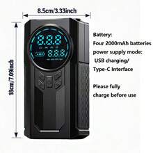 جهاز تشغيل طوارئ المركبات الثقيلة 2026 | منفاخ إطارات رقمي 180PSI، جهاز تشغيل سيارة متعدد الوظائف، بطارية ليثيوم قابلة للشحن بسعة كبيرة، جهاز تشغيل 12V وكابلات توصيل، مصباح LED ب- 3 أوضاع مع وظيفة SOS - أسود [وحدة كاملة + ملحقات] - مشاهدة 3