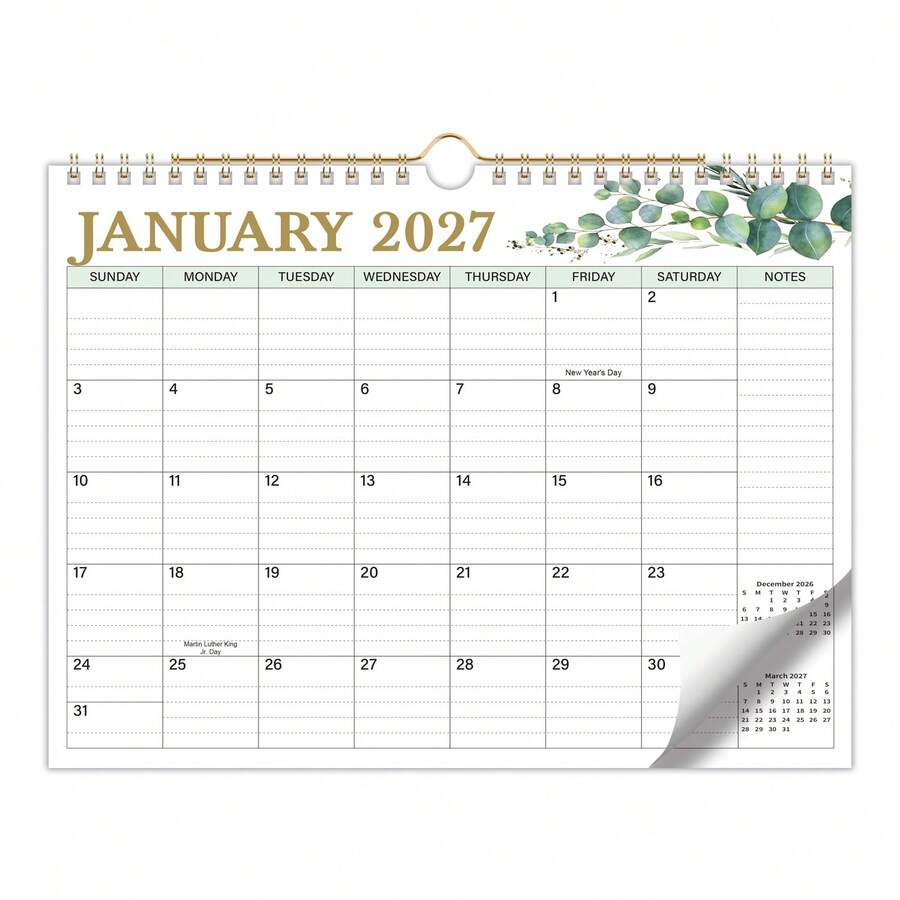 2027 橄欖枝極簡風壁掛日曆,自然植物風格 12 個月月計畫表,大書寫空間,居家辦公室行程規劃備忘錄日曆 - 橄欖枝 - 查看 1