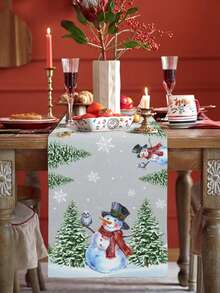 Christmas Snowman Snowflakes Xmas Tree Table Runner Party Decor Reusable Winter Xmas Kitchen Dining Table Runner Christmas Decorations - Multicolor - View 4
