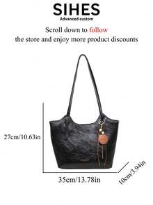 1pc Solid Color PU Leather New Women's Bag, Shoulder Bag, Fashion Versatile Handbag, Tote Bag, Dual Handles, Zipper Closure, Suitable For Commuting, Shopping, Dating, - Black - View 5