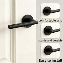 Indoor Black Door Handle (Lock Body And Lock Cylinder Not Included), Built-In Spring To Prevent Sagging, Home Door Lock Hardware Tool Accessory, Comfortable Grip, Easy Installation, Christmas/Autumn/Halloween Decoration, Suitable For Other Locks - Black - View 1