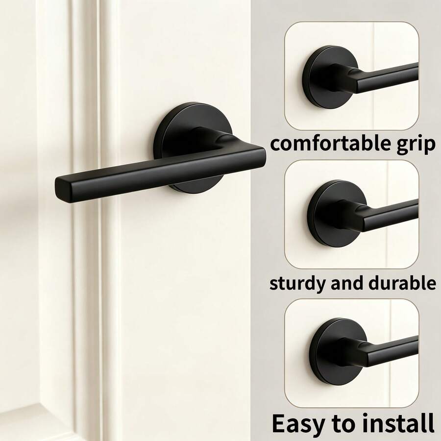 Indoor Black Door Handle (Lock Body And Lock Cylinder Not Included), Built-In Spring To Prevent Sagging, Home Door Lock Hardware Tool Accessory, Comfortable Grip, Easy Installation, Christmas/Autumn/Halloween Decoration, Suitable For Other Locks - Black - View 1