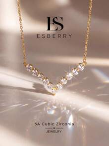 ESBERRY 1pc Elegant Cubic Zirconia Pendant Necklace, Exquisite Women's Jewelry Gift, Suitable For Birthday, Party, Holiday - V-shaped Diamond Necklace - View 1