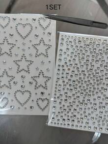 1pc/1set Silver 3D Rhinestone Decorative Stickers, Hollow Heart, Star, Small Round Diamond Combination Pattern, Sparkling Silver Diamond Texture, Self-Adhesive Backing, Comes With Exclusive Tweezers, Suitable For Phone Cases, Water Bottles, Gift Boxes, Handmade Crafts Surface DIY Decoration - Diamond Style - View 11