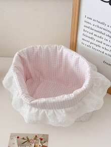 1pc New Polka Dot Ruffle Storage Basket, Cute Sweet Girl Style Desktop Organizer Bin, Small Handmade Snack/Sundries Storage Basket, Children Desk Organizer, Baby Diaper & Bottle Storage Basket - White - View 11