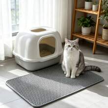 1pc EVA Cat Litter Mat, Double Layer One-Piece Single Opening Washable Litter Trapping Mat For Indoor Household Cats - Grey - View 1
