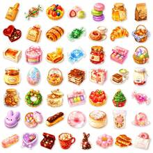 50pcs Dessert Food Watercolor PET Stickers, Suitable For Laptop, Water Bottle, Luggage, Helmet, Notebook And Other DIY Creative Toys - Multicolor - View 10