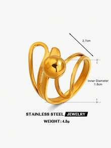 1pc Stainless Steel 18K Gold Plated Fashion Popular Spherical Ring Suitable For Women Daily Party Wear - Multicolor - View 9