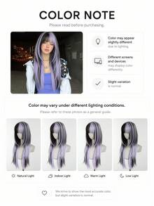 24 Inch Long Synthetic Straight Hair Wig, Multi-Color Natural Style, With Bangs Design, Suitable For Daily Wear, Party, Makeup, Ball, Providing Natural And Long-Lasting Wig Gift For Women, Halloween , Cosplay And Fashion - Multicolor - View 9