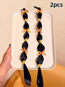 2pcs Girls Glitter Pumpkin Bow Hair Extensions Hair Ties Creative Funny Halloween Cosplay Stage Costume Headwear - Multicolor - View 10