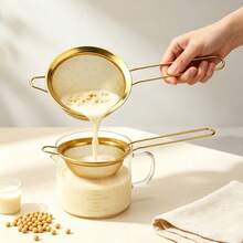 Stainless Steel Handheld Flour Sifter With Handle Fine Mesh Strainer, Multi-Size Baking Filter, Halloween Cake Making, Christmas Dessert Baking, Thanksgiving Snack DIY Tool, Sift Powdered Sugar Flour Cocoa Powder, Kitchen Baking Strainer, Home Cooking Filtration Utensil - Gold - View 8