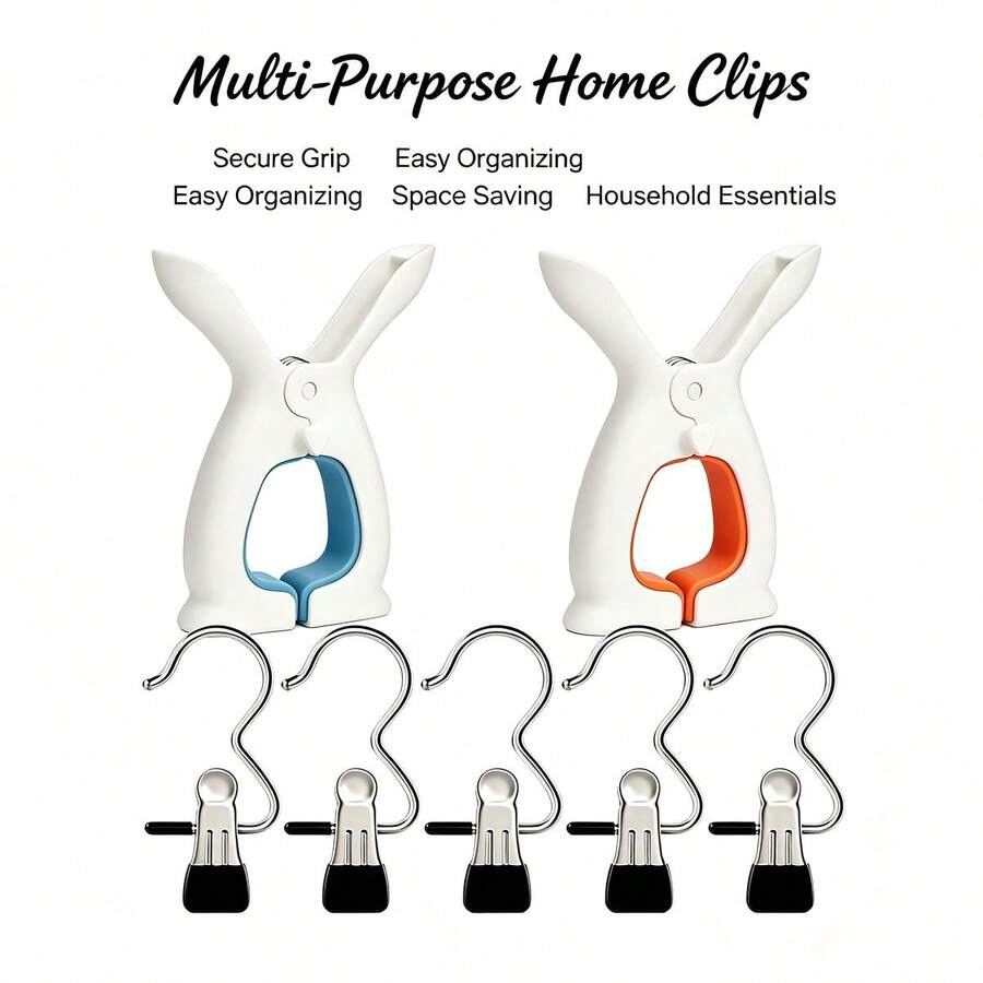 7Pcs Multi-Purpose Clips Set, Heavy Duty Spring Clips With Hooks, Non-Slip Household Clothes Pegs, Portable Storage Clips For Laundry, Curtain, Towel, Home & Travel Organizing Accessories - Multicolor - View 1