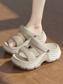 Sandal Slide Kamar Mandi Wanita EVA Sol Empuk Alas Tebal Platform 6 cm untuk Musim Panas, Outdoor, Fashion Pantai, Model Baru - warna pasir - View 3