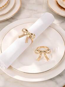 2-12pcs 3D Gold Bow Napkin Rings, French Wedding Napkin Holders, Party Gathering Table Napkin Rings, Suitable For Home Decor, Party Decor, Holidays, Parties, Gatherings, Birthdays, Gifts, Dinner Parties, Outdoor - Multicolor - View 2