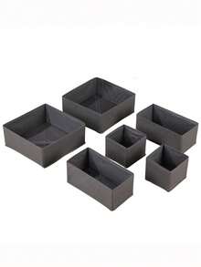 1/3/6 hộp lưu trữ đa năng bằng vải không dệt, hộp đựng quần áo, hộp chia ngăn ngăn kéo, hộp đựng đồ lót, hộp lưu trữ tủ quần áo phòng ngủ, giỏ đựng mỹ phẩm để bàn, đồ dùng thiết yếu quay lại trường học - Màu xám đen - Xem 2