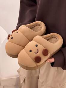 3D Funny Cartoon Horn Design Couple Home Slippers, Unisex Winter Warm Bedroom Slip-On Thick Sole Plush Slippers - Brown - View 7