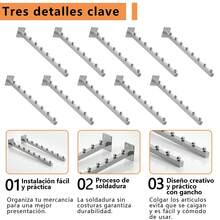 10Pzs Gancho Cascada Exhibitor Ropa Para Pared 40cm Tubo Cuadrado Con 8 Cuentas Hierro Galvanizado Negro Plateado Con 40 Tornillos, Gancho Panel Ranurado Antideslizante Resistente Oxidación Para Tienda Comercio Armario Garaje Exhibir Ropa Accesorios Bolsos Herramientas Organización Almacenamiento - Plateado - Ver 6