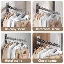 Rak Jemuran Lipat, Tiang Jemuran Dalam/Luar Ruangan yang Dipasang di Dinding, Balkon, Kamar Tidur, Rak Gantung Tanpa Pengeboran, Alat Jemuran - Rak pakaian lipat - View 4