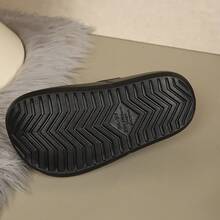 Minimalist Square Buckle Cotton Slippers With Soft Waterproof Lining, Fleece Interior, Non-Slip, Indoor/Outdoor Women's Winter Shoes - Black - View 3