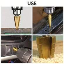 3pcs Drill Bits + 1 Storage Bag, Titanium Coated High Speed Steel Step Drill Bit Set, Suitable For Wood And Metal - Multi-Functional Efficient, Tool Accessories; Hex Shank Manual Repair Tools, Suitable For Handcrafts, Factory, Work Operations, DIY - A - View 4