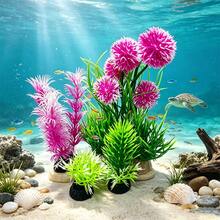 Aquarium Artificial Water Plant Decoration Set, Plastic Fake Water Plants For Fish Tank, Aquarium Landscape Artificial Water Plants, Ornamental Fish Landscape Set - C - View 1