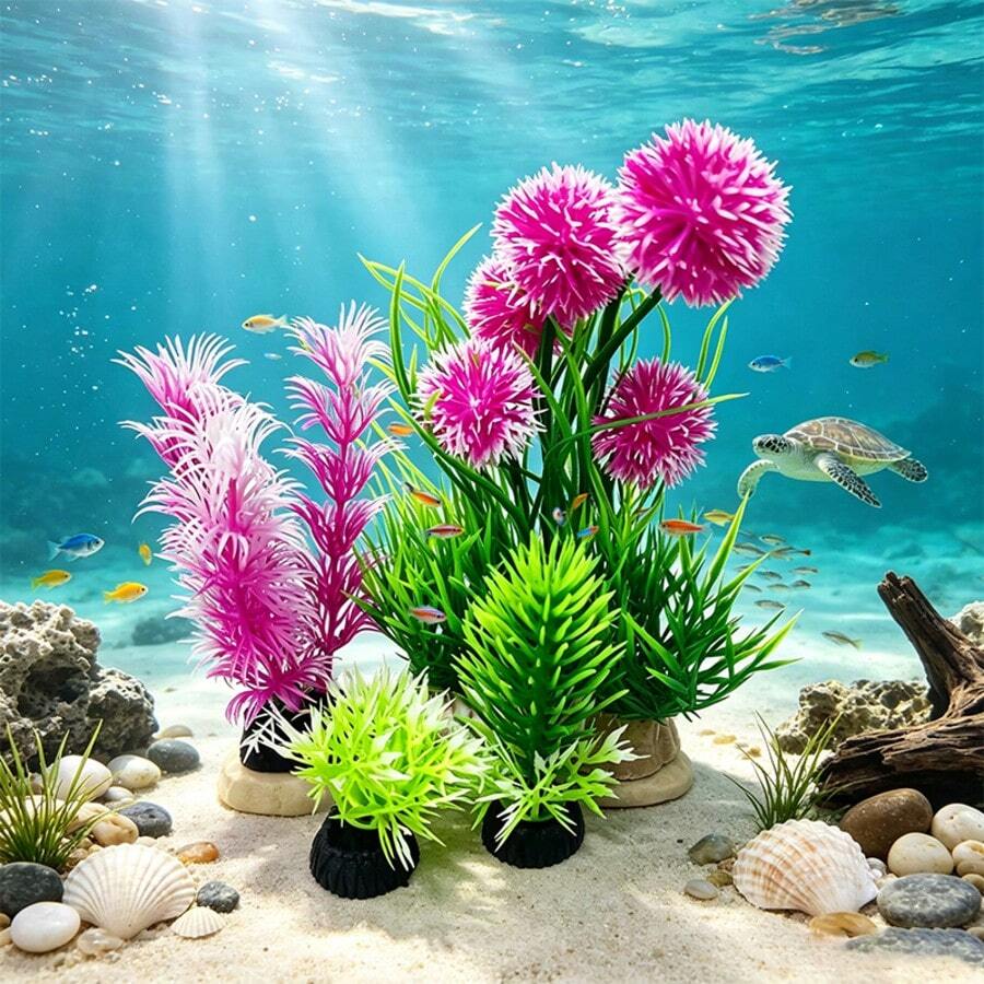 Aquarium Artificial Water Plant Decoration Set, Plastic Fake Water Plants For Fish Tank, Aquarium Landscape Artificial Water Plants, Ornamental Fish Landscape Set - C - View 1
