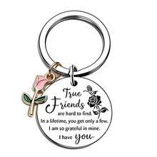 1pc/6pcs/15pcs/24pcs Keychain, True Friends Are Hard To Find Quote, Enamel Rose Pendant, Emotional Friendship Memorial Gift For Best Friends - Silver - View 10