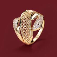 1pc Fashion Wide Hollow Line Wrapped Design Cubic Zirconia Women's Ring - Multicolor - View 1