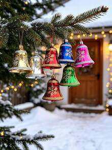 1 Set Christmas Ball Ornaments, Christmas Tree Hanging Decorations, Shiny Snowflake Pattern Bell Decor, Christmas Decoration, Christmas Gift, Hanging Christmas Decoration - A - View 6