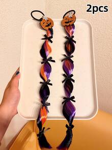 2pcs Girls Glitter Pumpkin Bow Hair Extensions Hair Ties Creative Funny Halloween Cosplay Stage Costume Headwear - Multicolor - View 9