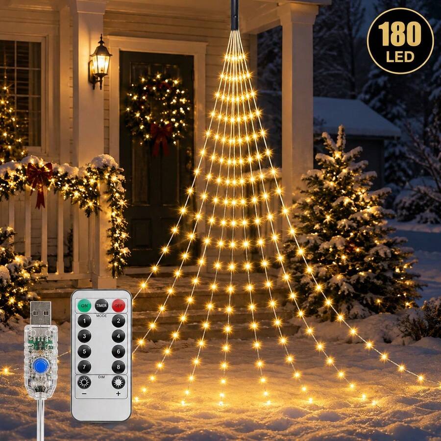 1pc 180 LED Waterfall Lights Outdoor, USB Powered Christmas Tree Lights ...