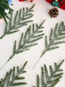 5Pieces Artificial Pine Picks Christmas Green Stems DIY Green Pine Needle Garland, Christmas Floral Picks Tree Filler Home Decor, Vase Decoration - Green-snowfall - View 2
