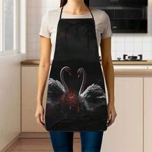 1pc Halloween Dark Swan Print Apron, Featuring White Swan, Dark Lake Surface & Withered Tree Pattern, Durable Cooking Apron Suitable For Bakers, Cake Decorators, BBQ Enthusiasts, Gardeners, Painters, Nail Artists - Perfect Gift For Home And Professional Chefs - Multicolor - View 9
