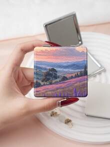 1pc Ins Landscape Series Folding Makeup Mirror, Lightweight Ultra-Thin Portable Durable PU Leather, Suitable For Various Occasions Travel Party Work School, Fits All Ages Universal - Multicolor - View 8