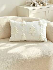 LCUHPCL 1pc/2pcs Christmas Style Cream White 3D Embroidered Christmas Tree Pillow Case, Home Decor For Living Room, Bedroom, Party, Sofa And More - Beige - View 5