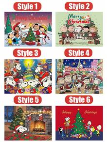 MASSDI Puppies Christmas Party Backdrop, Family Christmas Tree Scene Photo Banner, Decorative Background For Holiday Party & Photography - Cartoon - View 3