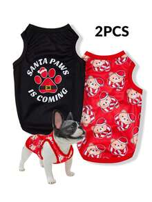 The 3estie 3eastie 2pcs Christmas Paw Print Pattern Funny Design Pet Vest, Physical Flea Protection, Reduced Shedding, Insulated & Breathable Dog Vest, Suitable For Large And Small Dogs And Cats, Indoor And Outdoor - Multicolor - View 2